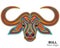 Creative stylized bull head in ethnic linear style. Animal background