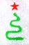 Creative stylized green Christmas tree with red star drawn on white snow