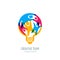 Creative team concept. People in light bulb shape. Vector human logo, icon, emblem design. Creativity, education theme.