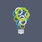 Creative technology concept blue green gears light bulb