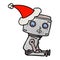 A creative textured cartoon of a robot wearing santa hat