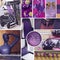 Creative themed mood board with purple color gradients. All shades of purple in the daily life of people and the