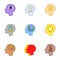 Creative thoughts inside man head icons set