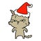 A creative tough comic book style illustration of a cat wearing santa hat