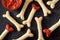 Creative traditional Halloween dough spooky witch bones cookies vegetarian treat snack