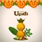 Creative traditional kalash with garland flower of happy ugadi