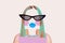 Creative trend artwork collage of fashionable wealthy lady silhouette having expensive necklace blue make up sunglasses