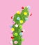 Creative tropical fashion green cactus made of cucumber with colorful pompon thorns on pastel pink background. Trendy minimal .Chr