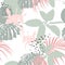 Creative universal floral background in tropical style. Hand Drawn textures.