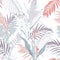 Creative universal floral background in tropical style. Hand Drawn textures. Tropical line leaves and flowers in pastel colors