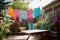 creative use of clothesline to add color and whimsy to outdoor space