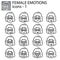 Creative vector icon set - Emoticons female. Set of smiley girl icons: different emotions. Vector icons of smiley