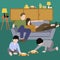 Creative Vector illustration drawing of a family spending vacation with family at home, father and mother relaxing and discussing