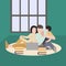 Creative Vector illustration drawing of a small family with 1 child is planning their vacation by searching for vacation packages