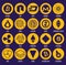 Creative vector illustration of popular crypto currency blockchain logo coin set isolated on transparent background. Art