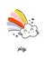 Creative vector illustration of rain cloud with rainbow. Funny design for cute greeting card or cool poster