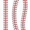 Creative vector illustration of sports baseball ball stitches, red lace seam isolated on transparent background. Art