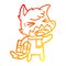 A creative warm gradient line drawing angry cartoon fox with gift