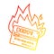 A creative warm gradient line drawing burning credit card cartoon