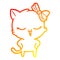 A creative warm gradient line drawing cartoon cat with bow on head and hands on hips