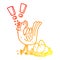 A creative warm gradient line drawing cartoon chicken laying egg