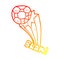 A creative warm gradient line drawing cartoon kicked soccer ball