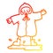 A creative warm gradient line drawing cartoon person splashing in puddle wearing rain coat