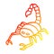 A creative warm gradient line drawing cartoon scorpion