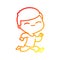 A creative warm gradient line drawing cartoon smiling boy running