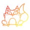 A creative warm gradient line drawing cartoon startled fox