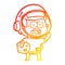 A creative warm gradient line drawing cartoon surprised astronaut holding moon rock