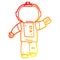 A creative warm gradient line drawing cartoon walking astronaut