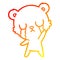 A creative warm gradient line drawing crying cartoon bear waving