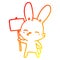 A creative warm gradient line drawing curious bunny cartoon with placard