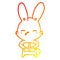 A creative warm gradient line drawing curious bunny cartoon with present