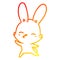 A creative warm gradient line drawing curious waving bunny cartoon