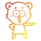 A creative warm gradient line drawing laughing pointing teddy bear cartoon