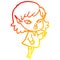 A creative warm gradient line drawing pointing cartoon elf girl