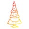 A creative warm gradient line drawing snowy christmas tree