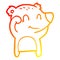 A creative warm gradient line drawing tired smiling bear cartoon