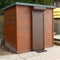 Creative wooden beach toilet with armored blinds on the door