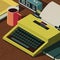 Creative writer desktop with vintage typewriter