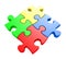 Creativity and problem solving concept of four jiwsaw puzzle pieces connected together