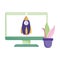 Creativity and technology, computer rocket potted plant isolated design