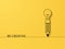 Creativity vector banner with lightbulb on pencil on yellow background with simple shadows.