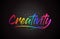 Creativity Word Text with Handwritten Rainbow Vibrant Colors and Confetti