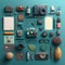 Creator, designer asset elements, top view, knolling items. Generative Ai