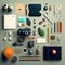 Creator, designer asset elements, top view, knolling items. Generative Ai