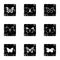 Creatures butterflies icons set, grunge style