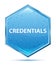 Credentials crystal blue hexagon button